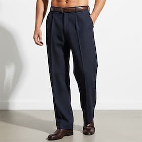 Men's Trousers Dress Pants Waffle Pants Front Pocket Straight Leg Solid Color Stripe Comfort Full Length Daily Business Holiday Fashion Chic  Modern Black Navy