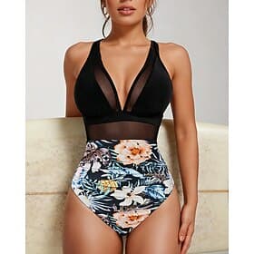Women's Bathing Suit Swimsuits One Pieces Solid Colored Tropical Mesh UV Protection High Elasticity Sleeveless Swimwear Surfing Diving Snorkeling Summer