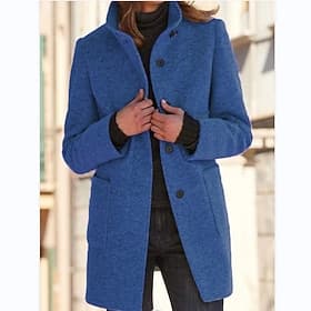 Dames Winterjas Winterjack Comfortabel Ademend Zak Knop Elegant Casual Effen Casual Vakantie Straat Alledaagse kleding Enkele rij knopen Lang Opstaand Normale