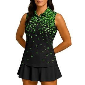 St. Patrick Women's Floral Clover Sport Shirt Golf Polo Shirt Tank Top Tennis Shirt Sleeveless Floral Buttons UPF50 UV Resistant High Elasticity Moisture Wicki