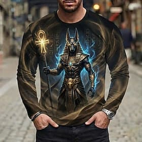 Anubis Ancient Egyptian God 3D Printed Long Sleeve T Shirt Mens Gothic Streetwear Mythical Graphic Crew Neck Tee Clothing Apparel S M L XL XXL XXXL