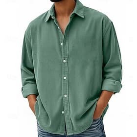 Men's Shirt Casual Shirt Corduroy Shirt Button Up Shirt Blue Navy Blue Purple Green khaki Long Sleeve Turndown Casual Outdoor Warm Clothing Apparel Vintage Fas