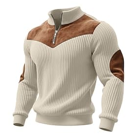 Men's Sweatshirt Pullover Hoodie Sweatshirt Quarter Zip Sweatshirt Ribbed Knit Apricot Black White Army Green Standing Collar Half Zip Plain Patchwork Textured