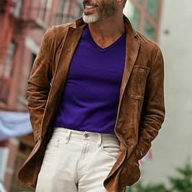 Herren Leichte Jacke Imitat-Lederjacke Freizeitjacke Täglich Outdoor Tasche Frühling Herbst Einfach Streetwear Stilvoll Gekerbt Regulär Braun Jacken