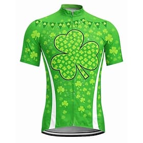 Saint Patrick Homme Maillot de cyclisme Maillot de descente Trèfle Manche Courte Cyclisme T-shirt Maillot Top avec 3 poches arrière VTT Vélo tout terrain Cycli