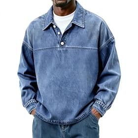 SoftFade™ Men's Cotton Polo Shirt Casual Vacation Classic Long Sleeve Fashion Basic Solid Color Plain Vintage Style Washed Winter Spring Fall Light Green Pi