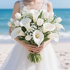 32PCS Exquisite Artificial Baby's Breath White Tulip and Calla Lily Set - Realistic Pure White Flowers for Wedding Bouquets Engagement Celebrations Home and Of