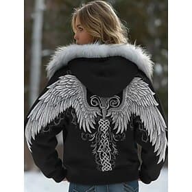 Women's Viking Zip Up Hoodies Graphic Animal Western Ethnic Casual Long Sleeve Hooded Regular Tops Casual Street Navy Black Grey Fall Winter