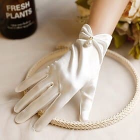 Terylene Wrist Length Glove Elegant / Stylish With Faux Pearl / Pure Color Wedding / Party Glove