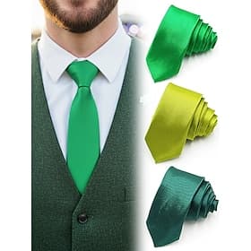 Men's St. Patrick's Day Green Satin Neck Tie, Multiple Shades of Green, Smooth Polyester Fabric, Classic  Festive Style Tie for Parades, Parties, Weddings  Hol