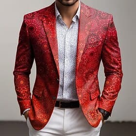 Men's Floral Blazer Jacket Coat Comfortable Breathable Artistic Casual Casual Daily Party Evening Wear Pocket 3D Print Buttons All Seasons Notch Long Sleeve Bl