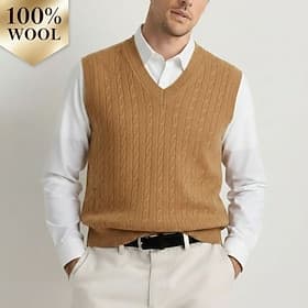 Men's Premium Pure Wool Cashmere V Neck Sweater Vest Classic Knit Pullover Jumper Soft Warm Breathable thumbnail 2