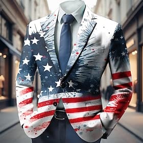 American Independence Day Men's American US Flag Blazer Jacket Coat Fashion Comfortable Breathable Artistic Casual Daily Festival Pocket 3D Print Buttons All S