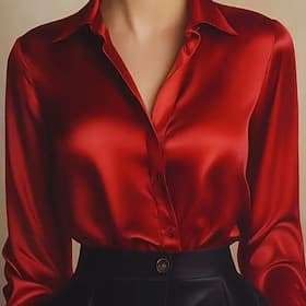 Women's Shirt Elegant Satin Top Blouse Ruched Patchwork Buttons Solid Color Plain Elegant Vintage Daily Long Sleeve Crew Neck Regular Tops Daily Work Holiday B