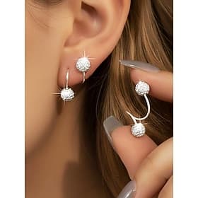 Women's Alloy Hoop Earrings with Crystal-Studded Ball Design, Elegant and Stylish for Casual and Evening Wear