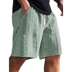 Men's Summer Shorts Beach Shorts Casual Shorts Textured Shorts Jacquard Drawstring Elastic Waist Solid Color Comfort Breathable Knee Length Daily Outdoor Stree