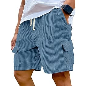 Men's Cargo Shorts Summer Shorts Beach Shorts Casual Shorts Corduroy Shorts Drawstring Elastic Waist Multi Pocket Solid Color Comfort Knee Length Daily Outdoor