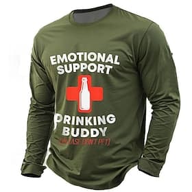 Emotional Support Drinking Buddy Please Don't Pet Long Sleeve T Shirt Funny Beer Drinking Humor Men Graphic Tee Olive Green Novelty Top Clothing Apparel S M L