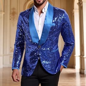 Disco 1980s Tuxedo Suits Blazers Lapel Collar Blazer Long Sleeves Disco Sequins Sequin Fancy Dress Men's Carnival Costume Halloween Carnival Masquerade Club P