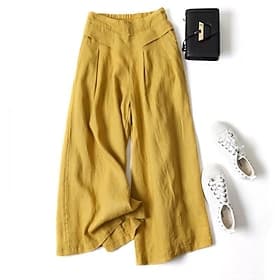 Women's Linen-feel Pants Culottes Wide Leg Wide Leg Chinos Vacation Streetwear Basic Ankle-Length Medium Waist Solid Color Plain Pocket Elastic Waistband Comfy