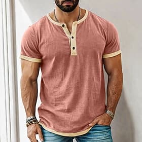 Men's T Shirt Henley Shirt Tee Short Sleeve Shirt Short Sleeve Henley Spring  Summer Summer Spring Color Block Fashion Designer Basic Patchwork Vacation Street