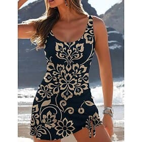 Women's One Piece Swimsuit Boho Skirt Elegant Vacation Floral Graphic Sleeveless Bathing Suits