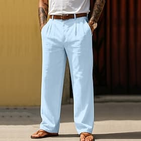 Men's Cotton Linen Pants Trousers Summer Pants Baggy Pants Beach Pants Pocket Solid Color Comfort Breathable Daily Outdoor Beach Vacation Fashion Black White I