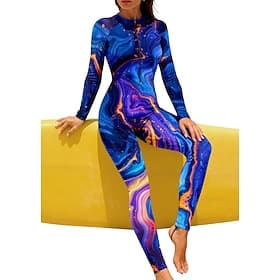 Women's Regular Rash Guard Full Body Rash Guard Bathing Suit Gradient Abstract Marble with Built in Bra Front Zip UV Sun Protection Full Coverage UPF50 Long S