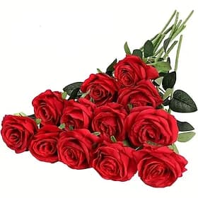 20 Branches Artificial Silk Roses, Realistic Long Stem White Rose Bouquet, Durable Faux Flowers for DIY Home Wedding Party Decor, Elegant Table Centerpieces, M