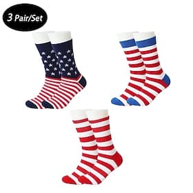 Men's 3 Pairs Socks Running Socks Casual Socks Blue Red Color Stars and Stripes Casual Outdoor Vacation Medium All Seasons Fashion Streetwear