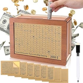 Cash Vault Wooden Savings Box  Money Box with Money Target and Numbers, Wooden Coin Bank for Boys and Girls, Adults Money Box with Counter for Savings Goal, Pi