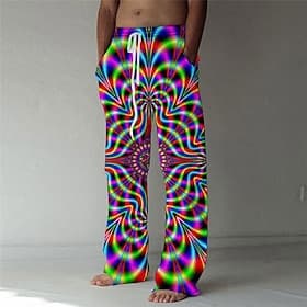 Men's Summer Pants Beach Pants Pocket Drawstring Elastic Waist Graphic Prints Comfort Breathable Casual Daily Holiday Streetwear Designer Yellow Blue Mid Waist