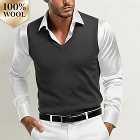 Men's Premium Pure Wool Cashmere V Neck Sweater Vest Classic Knit Pullover Jumper Soft Warm Breathable