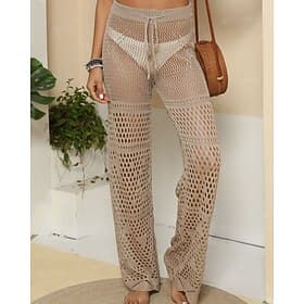 Women's Swimwear Cover Up Pant Swimsuit Cut Out Vacation Beach Wear Solid Color Sleeveless Bathing Suits