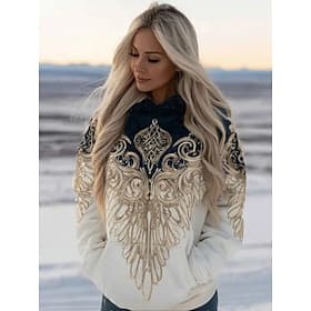 Women's Viking Wings Pullover Hoodie Sweatshirt Graphic Geometric Tribal Vintage Casual Boho Long Sleeve Hooded Regular Tops Casual Street Patchwork Print Fron thumbnail 2