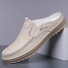 Men's Beige Slip-On Casual Shoes, Soft Faux Leather Upper, Lightweight Comfort Sole, Classic Everyday Style for Daily Wear  Walking