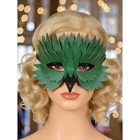 Women's Mardi Gras Green Feathered Leather Masquerade Mask - Bird-Inspired Costume Accessory with 3D Layered Design for Venetian Carnival  Masquerade Parties