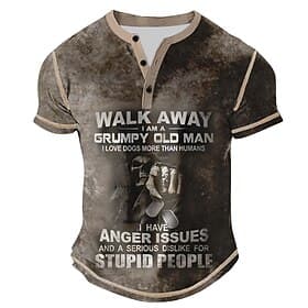 Men's Text T Shirt Henley Shirt Short Sleeve Casual Spring All Seasons Blue Gray Green khaki Henley Henley T-Shirt