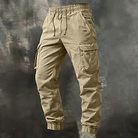 Men's Cargo Pants Trousers Drawstring Elastic Waist Multi Pocket Plain Wearable Full Length Daily Outdoor Camping  Hiking Vacation Fashion Black Army Green Str
