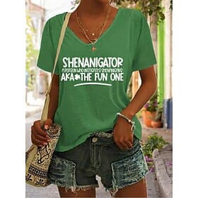 St. Patrick Women's T Shirt Graphic Shamrock Vintage Stylish Classic Short Sleeve V Neck Regular Tops Daily Print Blue Black White Green Gray Summer Spring