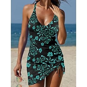 Women's Swimwear Tankini Skirt Swimsuit Halter Elegant Vacation Floral Graphic Sleeveless Bathing Suits