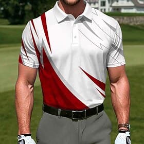 Men's Geometic Golf Sports Polo Shirts Short Sleeve Polo Shirts Lapel Casual Outdoor Athleisure 3D Print Buttons Summer Blue Red Purple