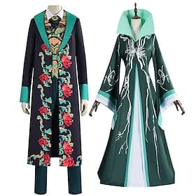 Witch Fairy Elphaba Couples Costumes Movie Cosplay Costume Movie Walpurgis Night Cosplay for Men's Women's Adults Halloween Carnival Performance Comic Con Anim