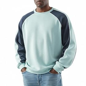 Men's Sweatshirt Pullover Hoodie Sweatshirt Navy Blue Gray Light Blue Crew Neck Standing Collar Plain Patchwork Color Block Casual Daily Sports  Outdoor Street