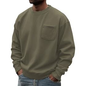 Men's Sweatshirt Blue Army Green Red Royal Blue Brown Crew Neck Plain Pocket Daily Sports  Outdoor Holiday Polyester Streetwear Basic Casual Spring Fall Clothi