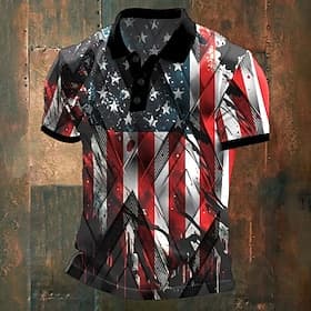 4th of July 2026 250th Men's American US Flag Polo Short Sleeve Polo Shirts Collared Shirts Casual Athleisure Festival Outfit Buttons Summer Blue
