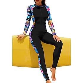 Women's Regular Rash Guard Full Body Rash Guard Bathing Suit Floral Tropical with Built in Bra Front Zip UV Sun Protection Full Coverage UPF50 Long Sleeve Ful thumbnail 2