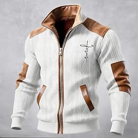 Herren Wintermantel Fleecejacke Freizeitjacke Täglich Outdoor Thermowarm Jacquard Tasche Herbst Winter Farbblock Kreuz Streetwear Täglich Stehkragen Regulär Sc