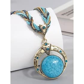 Women's Bohemian Alloy Necklace with Multi-Colored Beaded Rope, Unique Pendant Design, Perfect for Casual and Festival Wear
