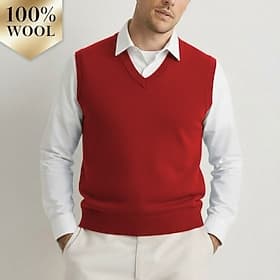 Men's Premium Pure Wool Cashmere V Neck Sweater Vest Classic Knit Pullover Jumper Soft Warm Breathable
